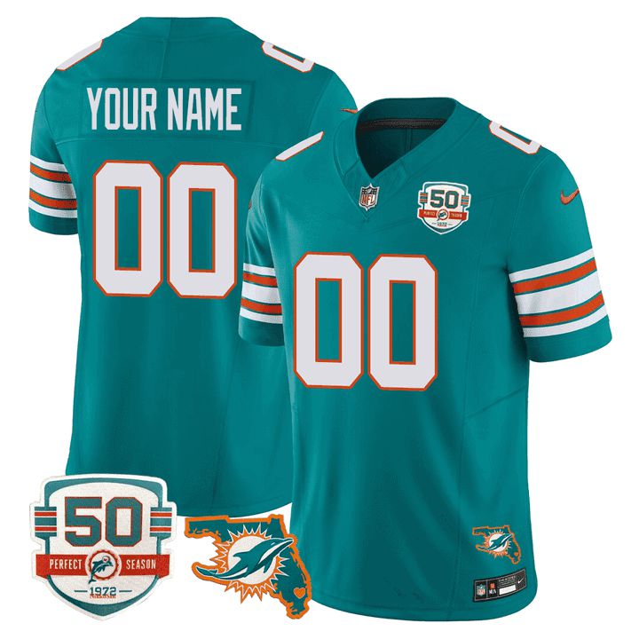 Men Miami Dolphins Green 2024 Nike Throwback 50th Perfect Season Florida Patch Vapor Custom NFL Jersey->customized nfl jersey->Custom Jersey